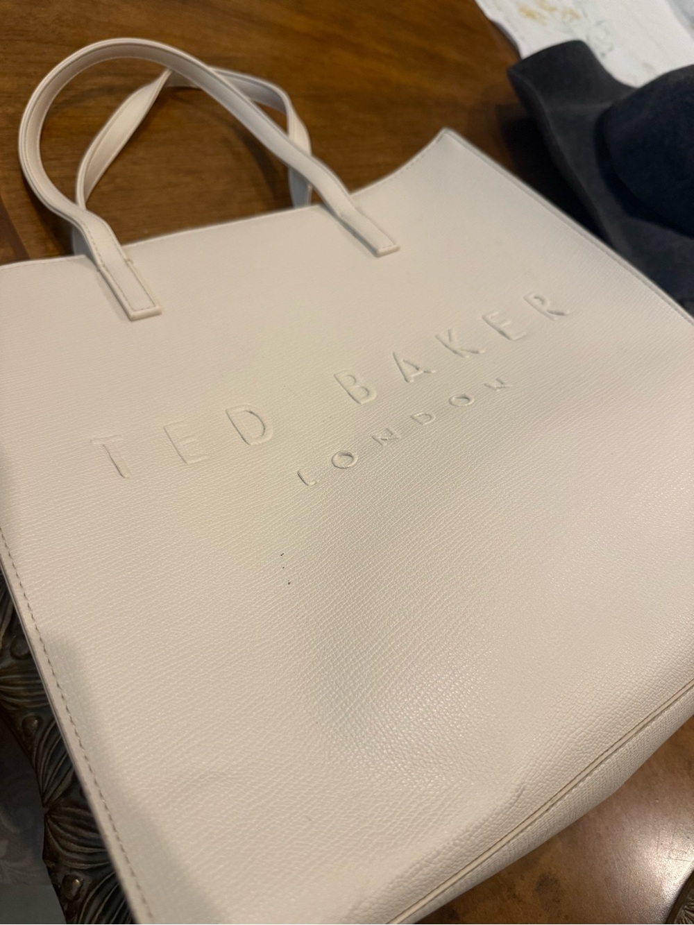 Ted Baker Cream/White Logo Embossed Tote Bag